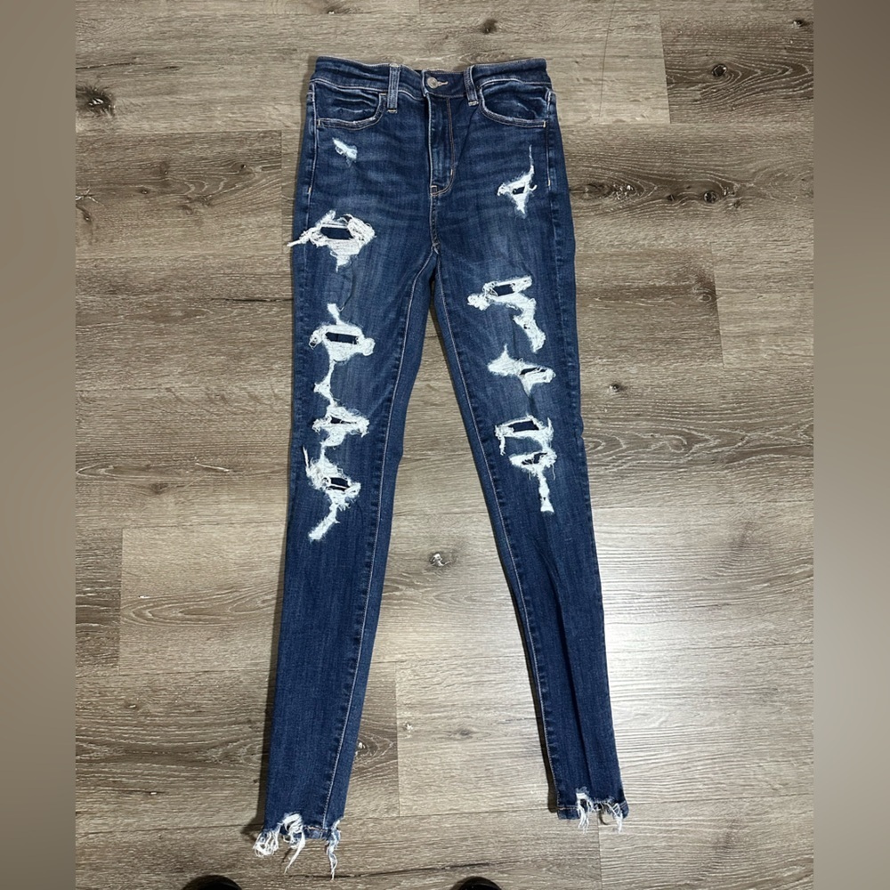 American Eagle Outfitters Dark Blue Distressed Skinny Jeans